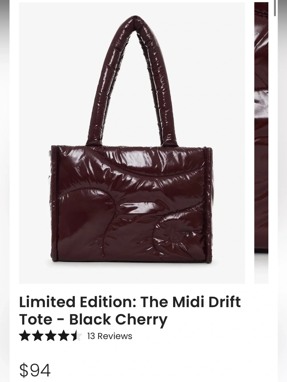 Quilted Puffer Tote Bag in black cherry
